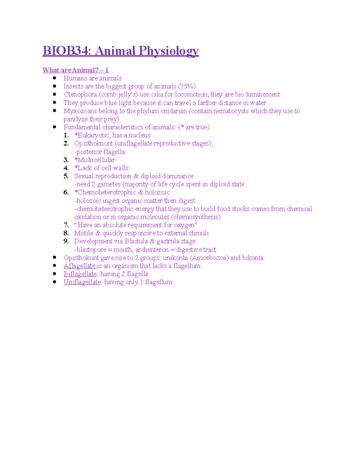 BIOB34 - Notes - BIOB34: Animal Physiology What Are Animal? – 1 Humans ...