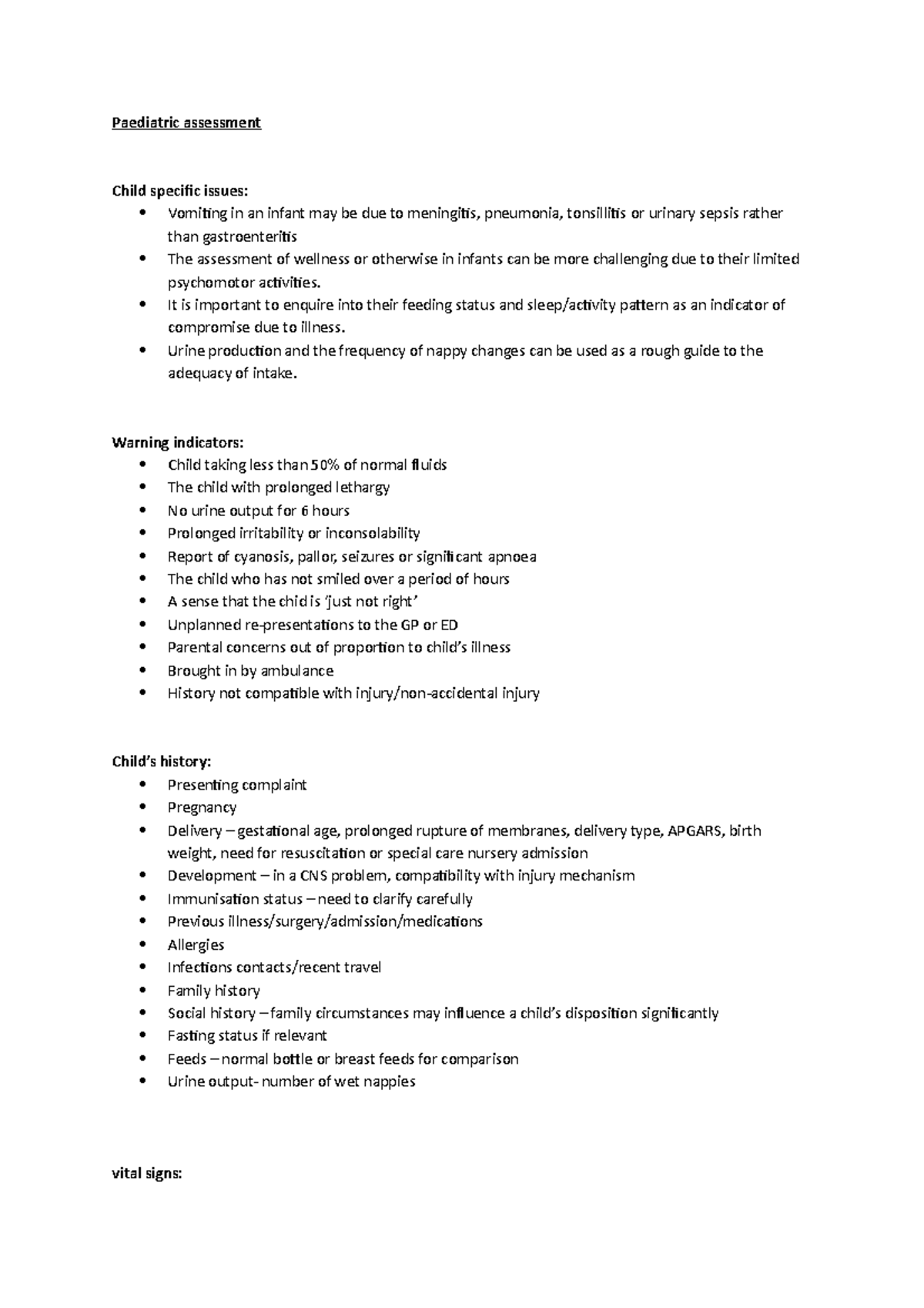 RDP - module 1 (respiratory) - Paediatric assessment Child specific ...