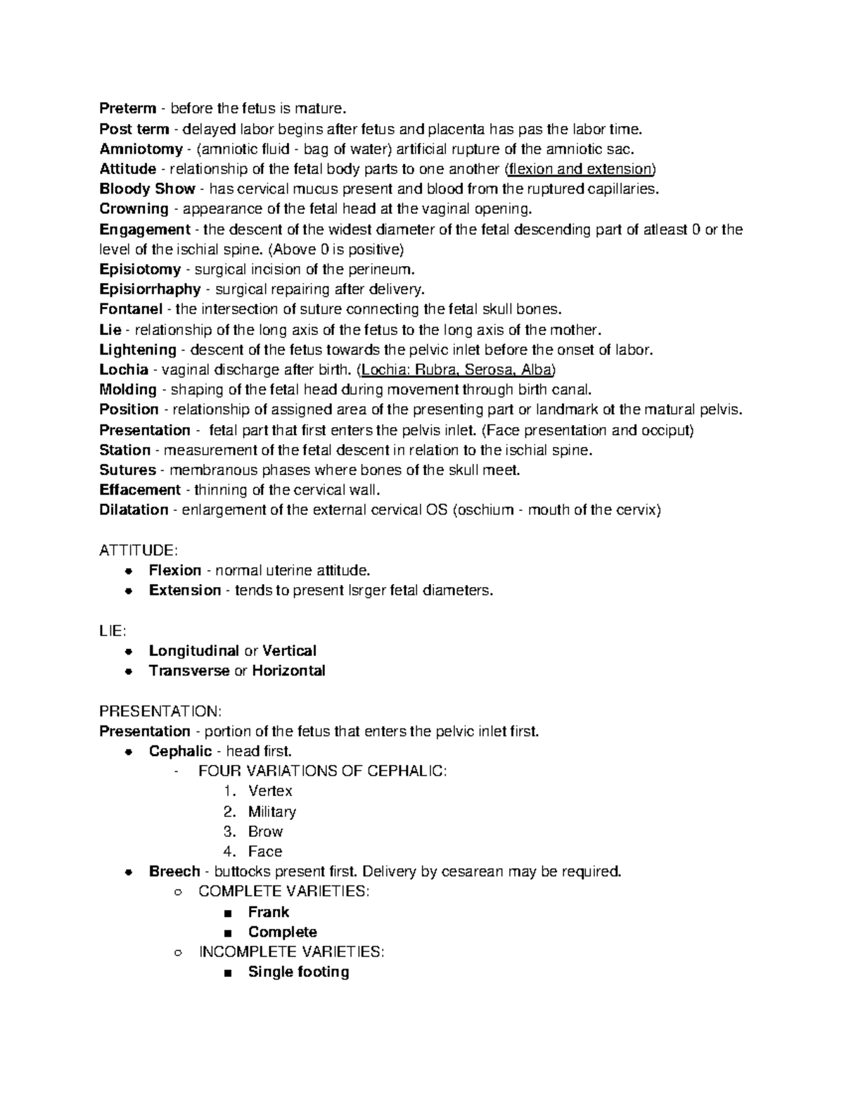 Untitled document - notes for prelim - Preterm - before the fetus is ...