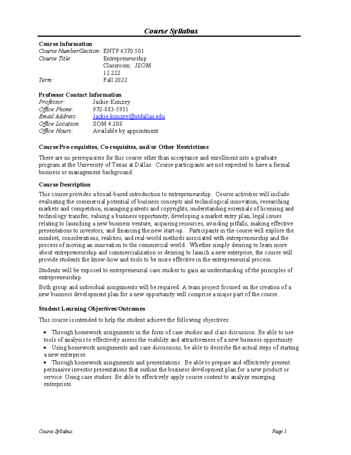 Entp - thanks - Course Syllabus Course Information Course Number ...