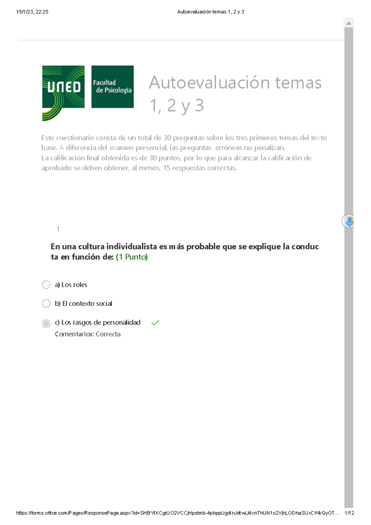 Autoevaluación temas 1, 2 y 3 - Autoevaluación temas 1, 2 y 3 Este ...