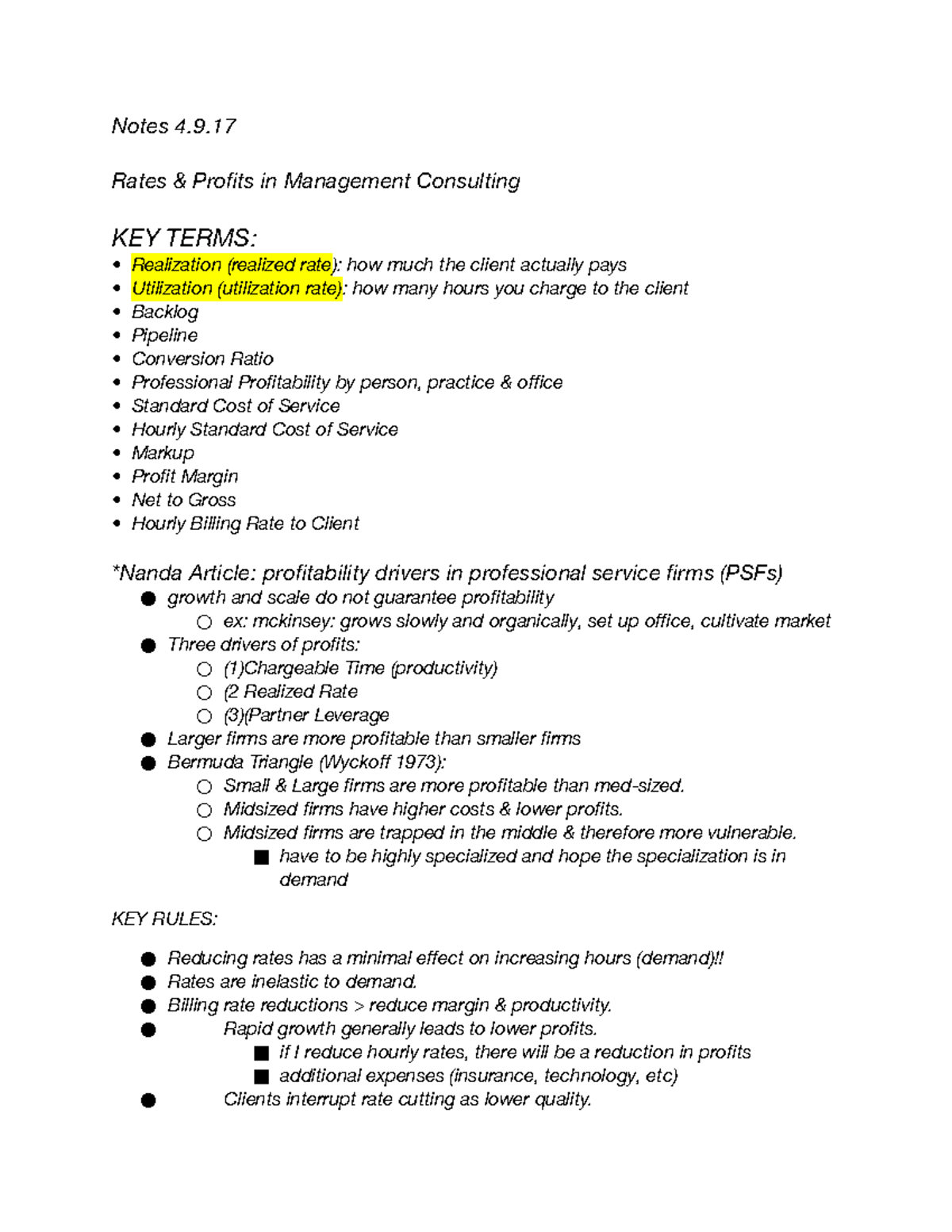 Lecture 17 - Notes 4.9 Rates & Profits in Management Consulting KEY ...