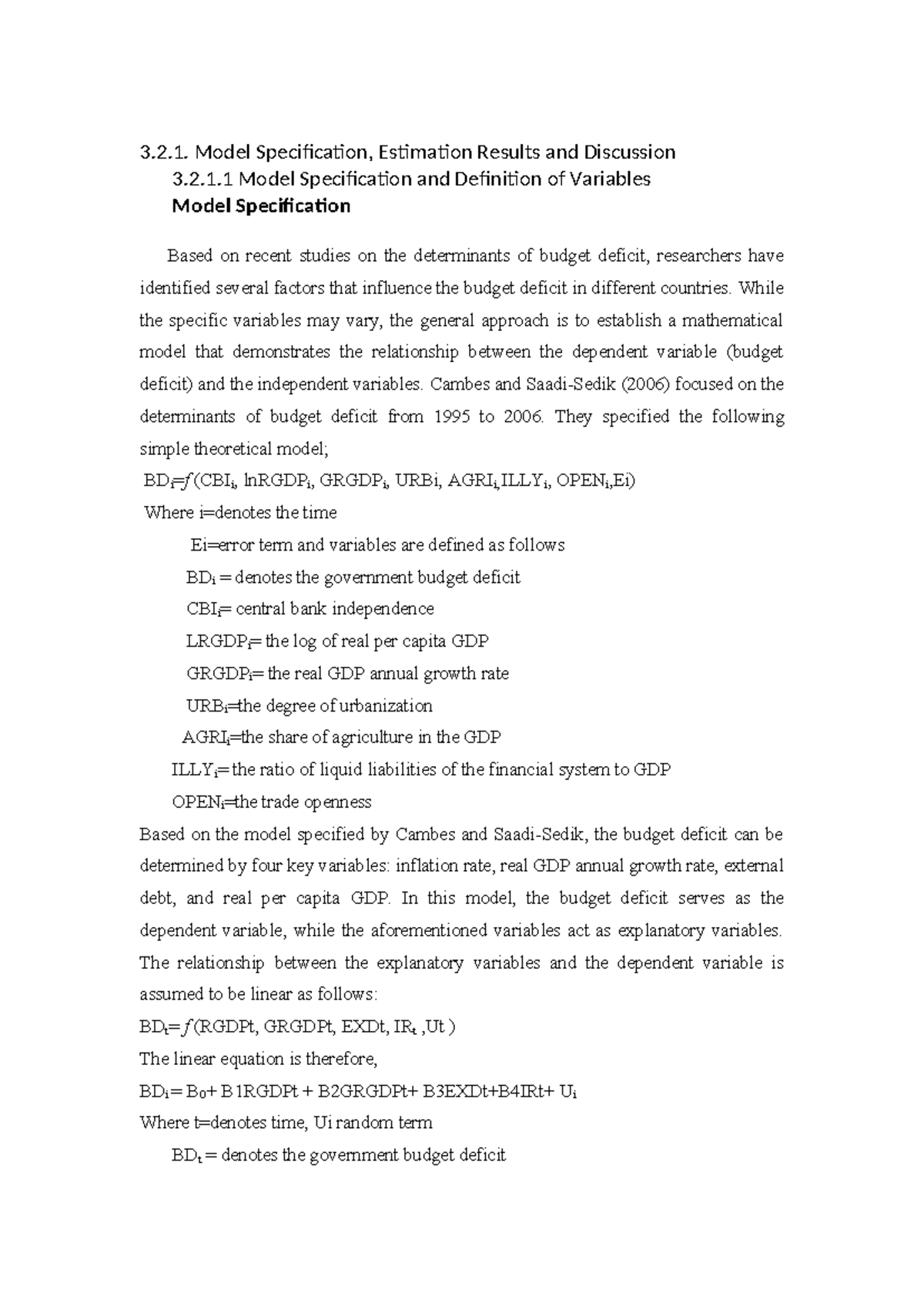 Chapter 4 - 3.2. Model Specification, Estimation Results and Discussion ...