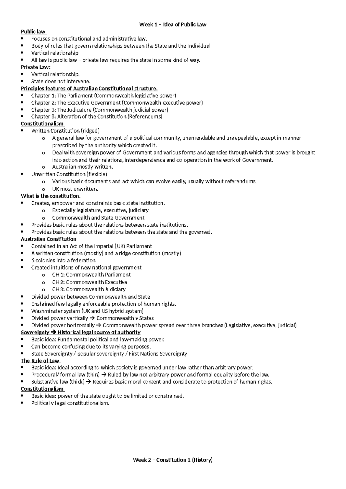 Public Law final exam notes - Week 1 – Idea of Public Law Public law ...