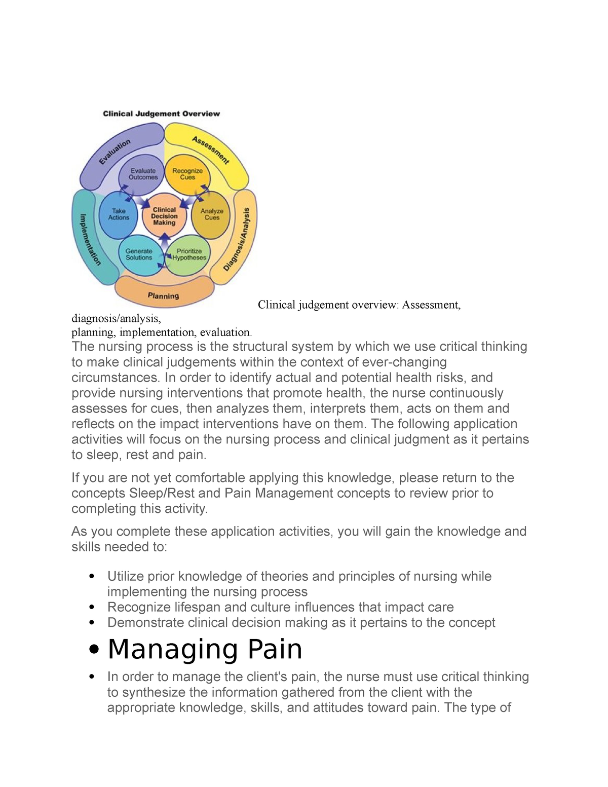 Sleep And Pain - Edapt Notes - Sleep And Pain - Clinical Judgment ...