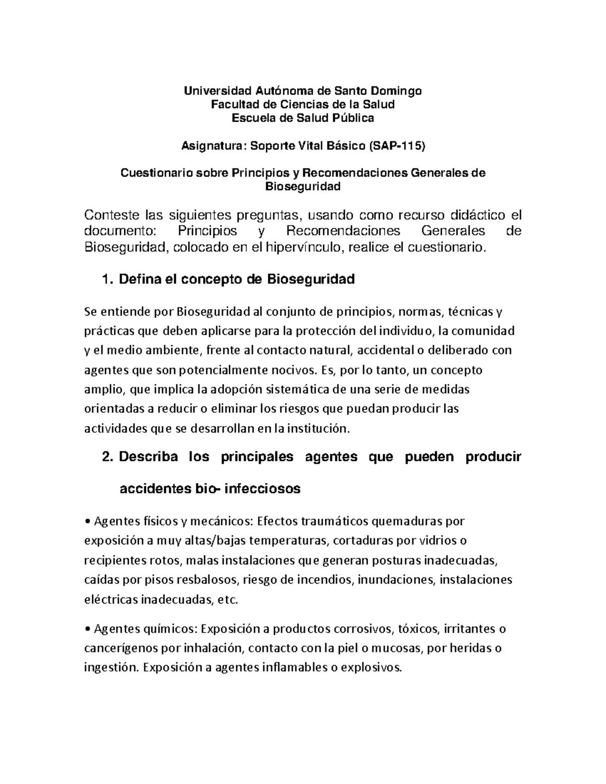 Cuestionario De Bioseguridad - Universidad Autónoma De Santo Domingo ...