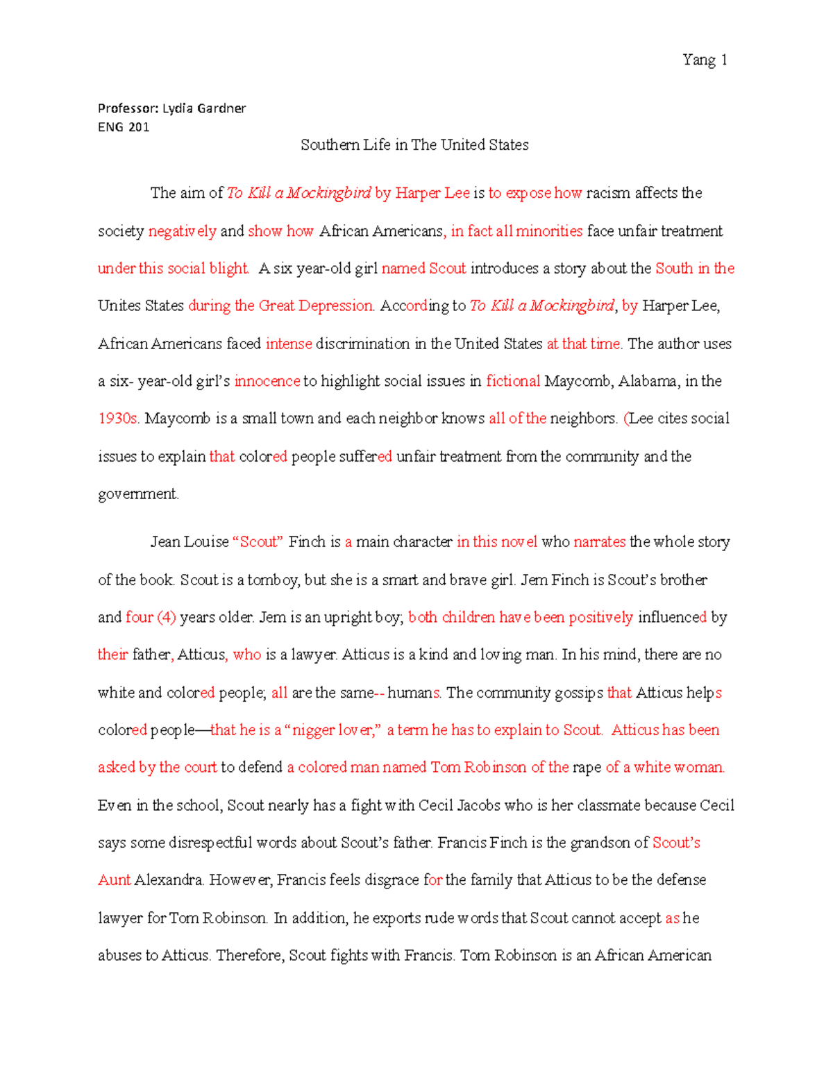 Research Thesis Lydia Gardner Yang 1 Professor Lydia GardnerENG