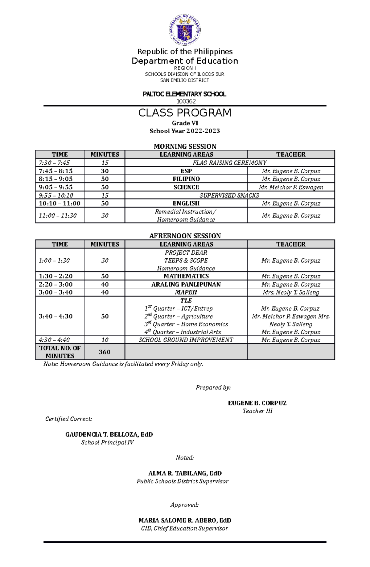 Class Program Template 4-6 - Republic of the Philippines Department of ...