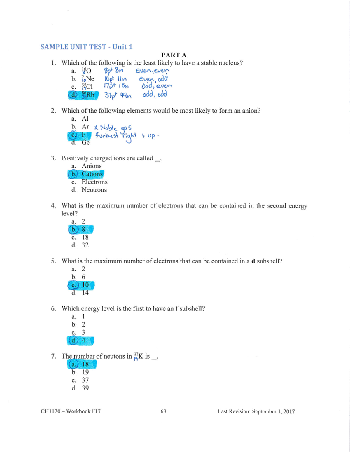 Unit 1 - Sample Exam (Answers Included) - SAMPLE UNIT TEST - Unit 1 ...