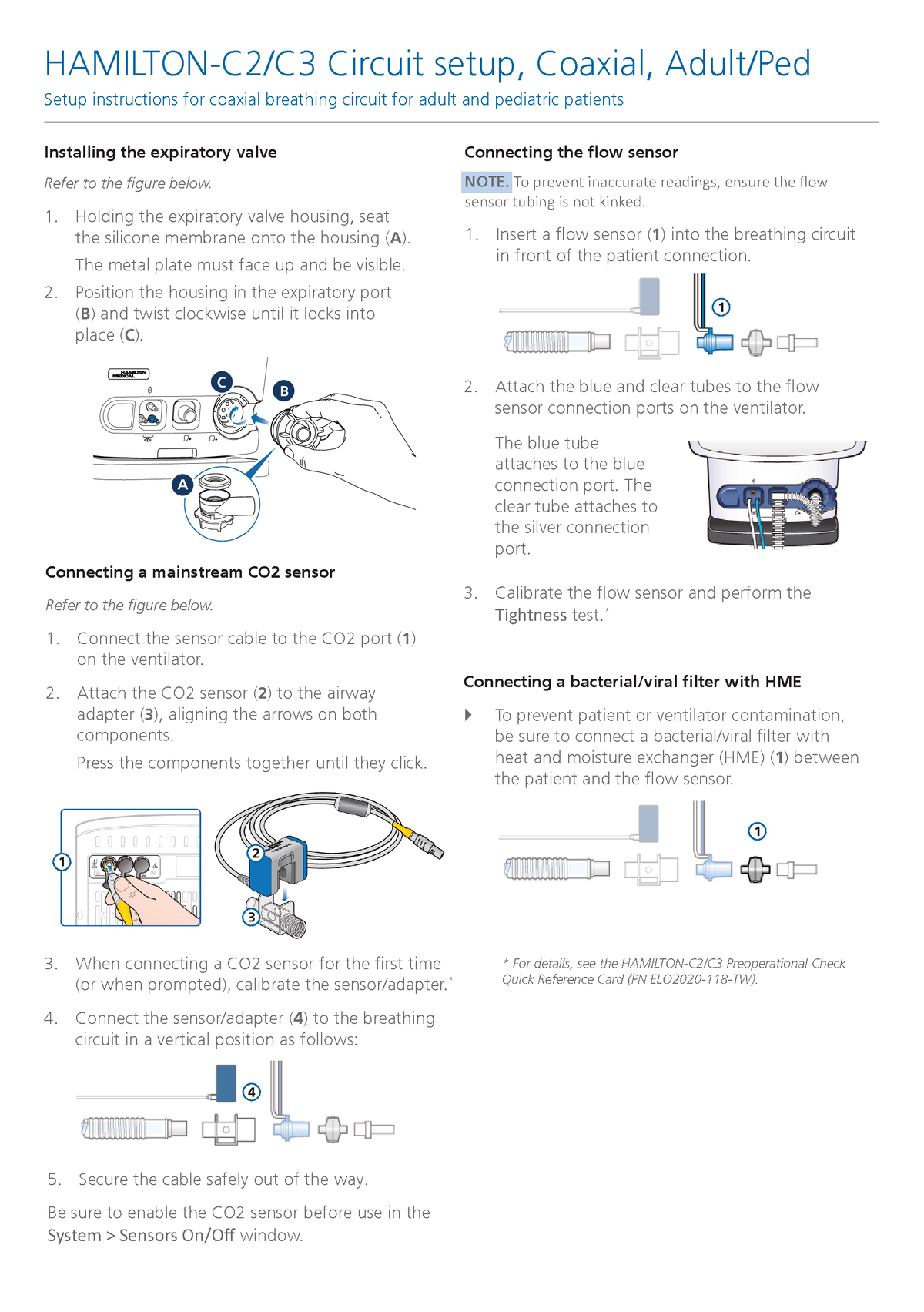 Hamilton C2 C3 circuit setup coaxial adult pediatric reference card en ...