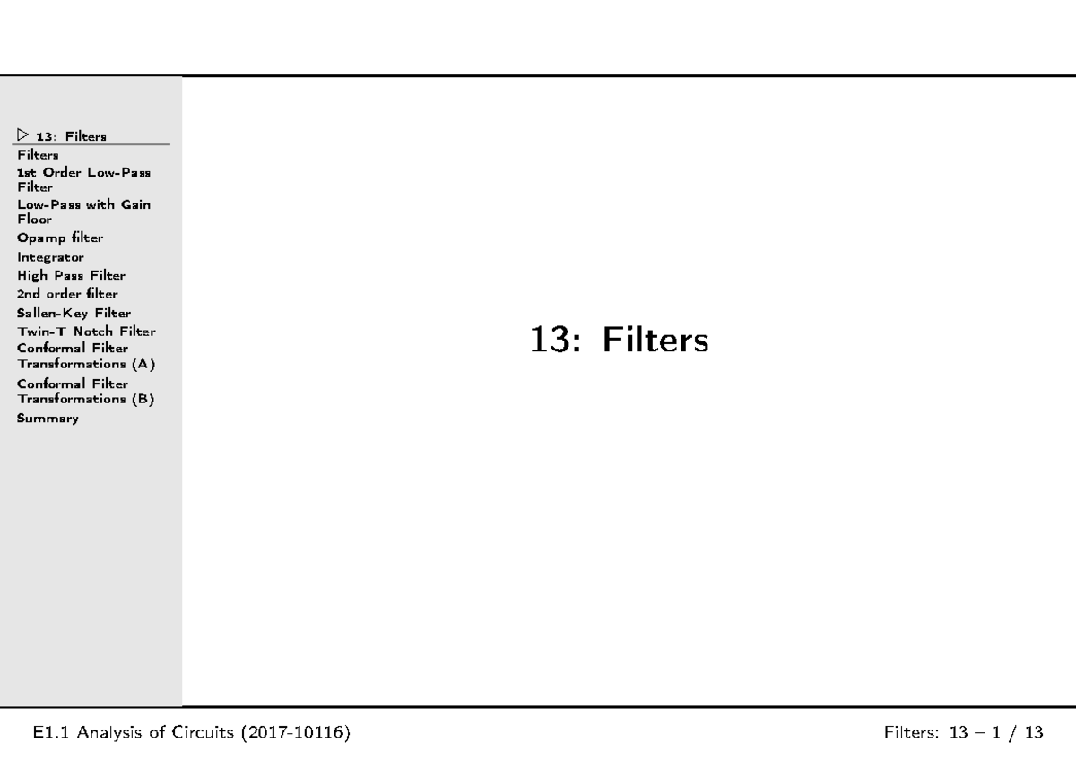 01300 filters p - Lecture notes 13 - 13: Filters ⊲13: Filters Filters ...