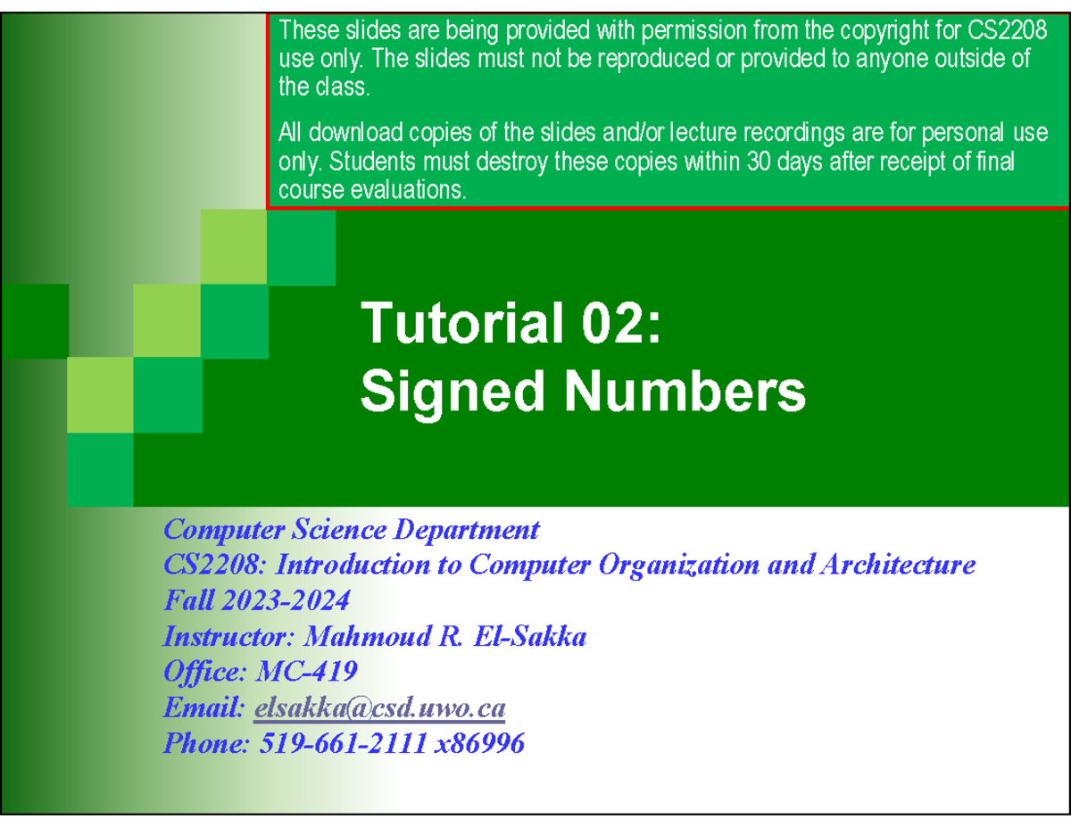 Tutorial 02 Signed Numbers Tutorial 02Signed Numbers Computer