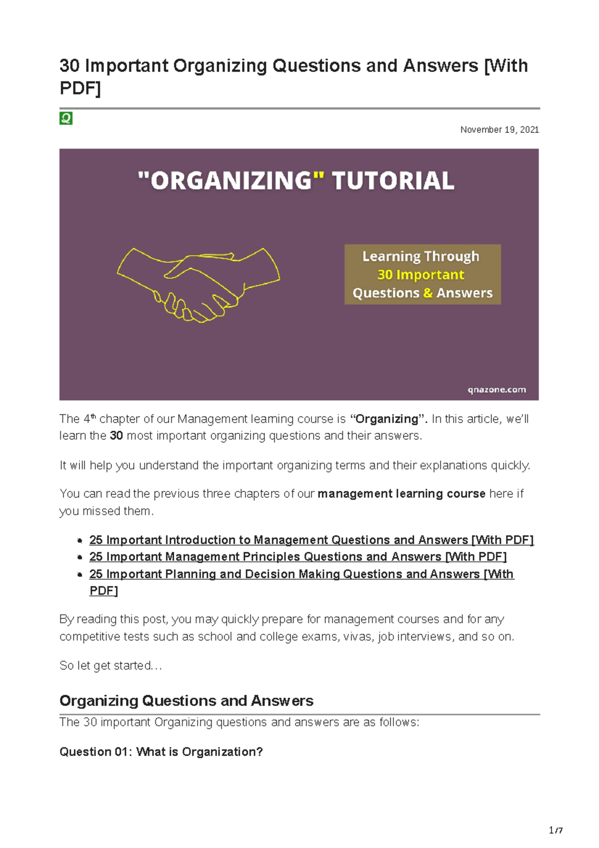 1. Important Organizing Questions and Answers With PDF 30 Important Organizing