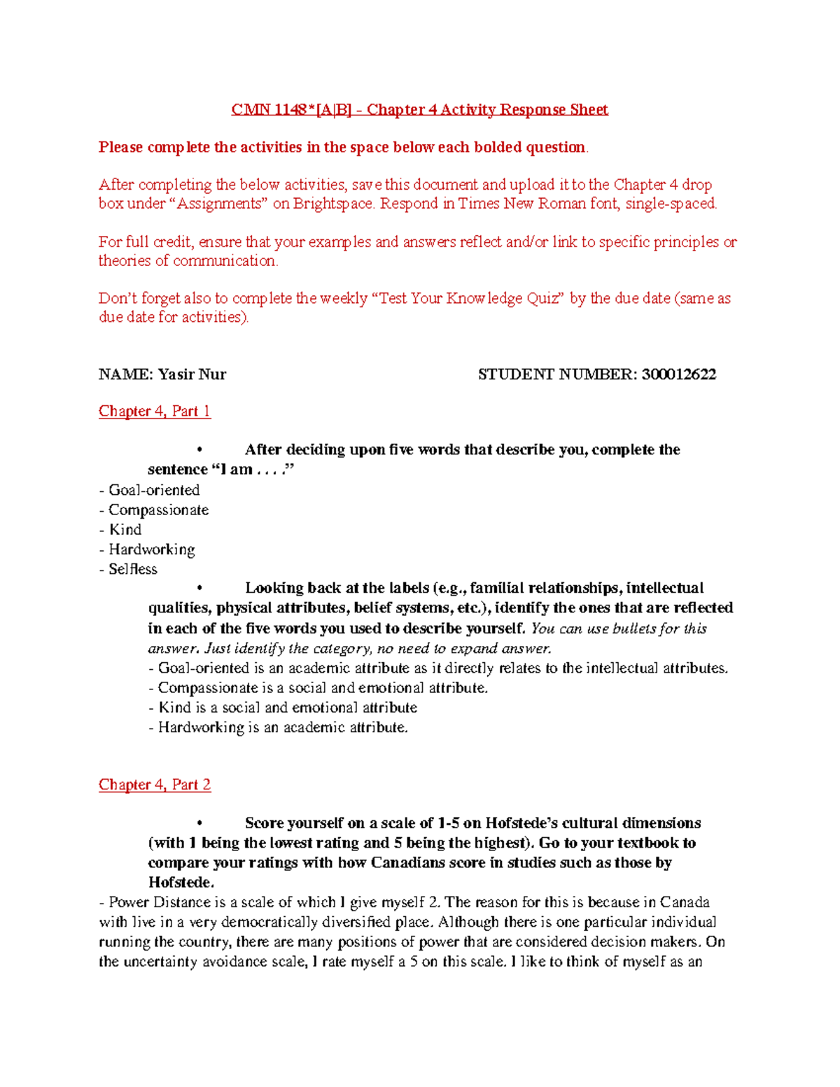 Chapter 4 Activity Response Sheet YN 300012622 - CMN 1148[A|B ...