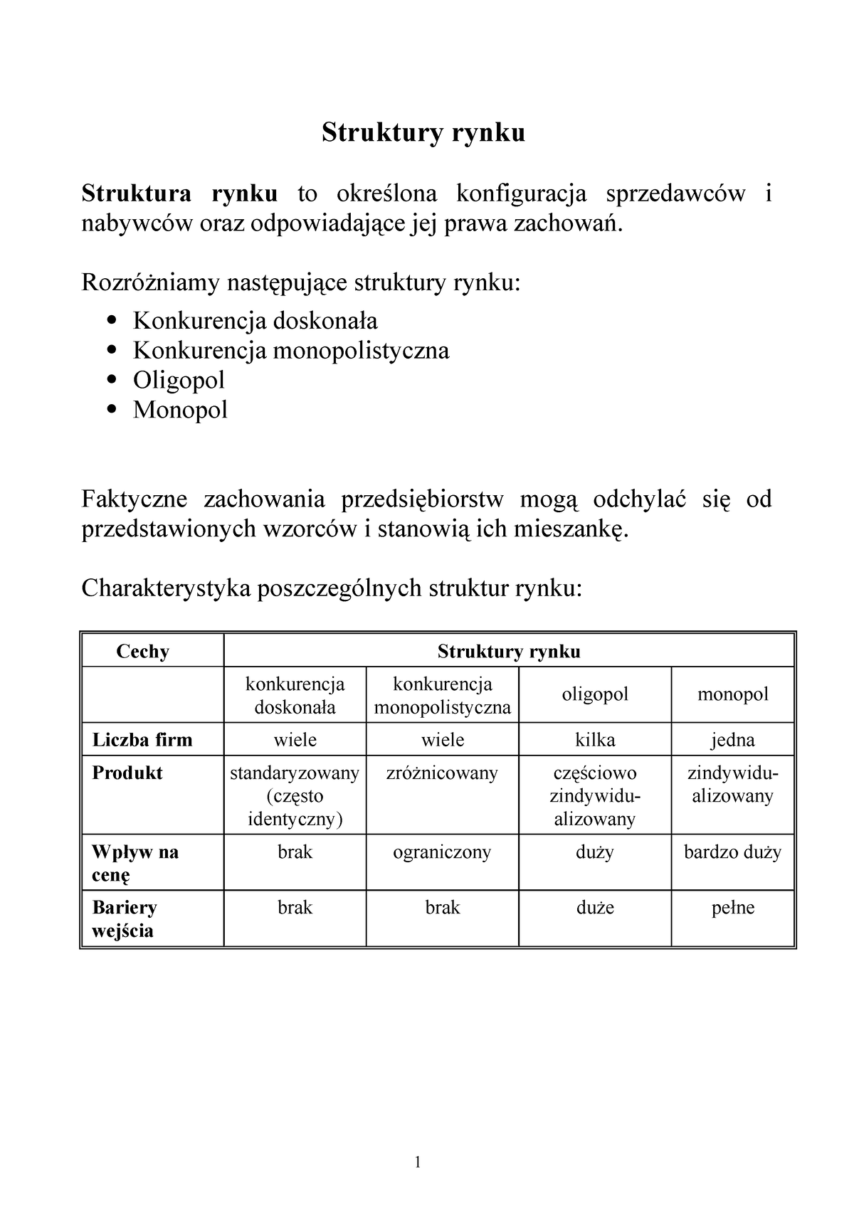 Mikro 4 Formy Rynku - Notatki Do Nauki - Struktury Rynku Struktura ...