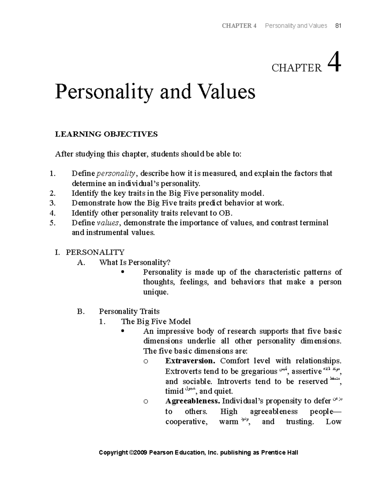 Ch4 Personality and values - Identify the key traits in the Big Five ...