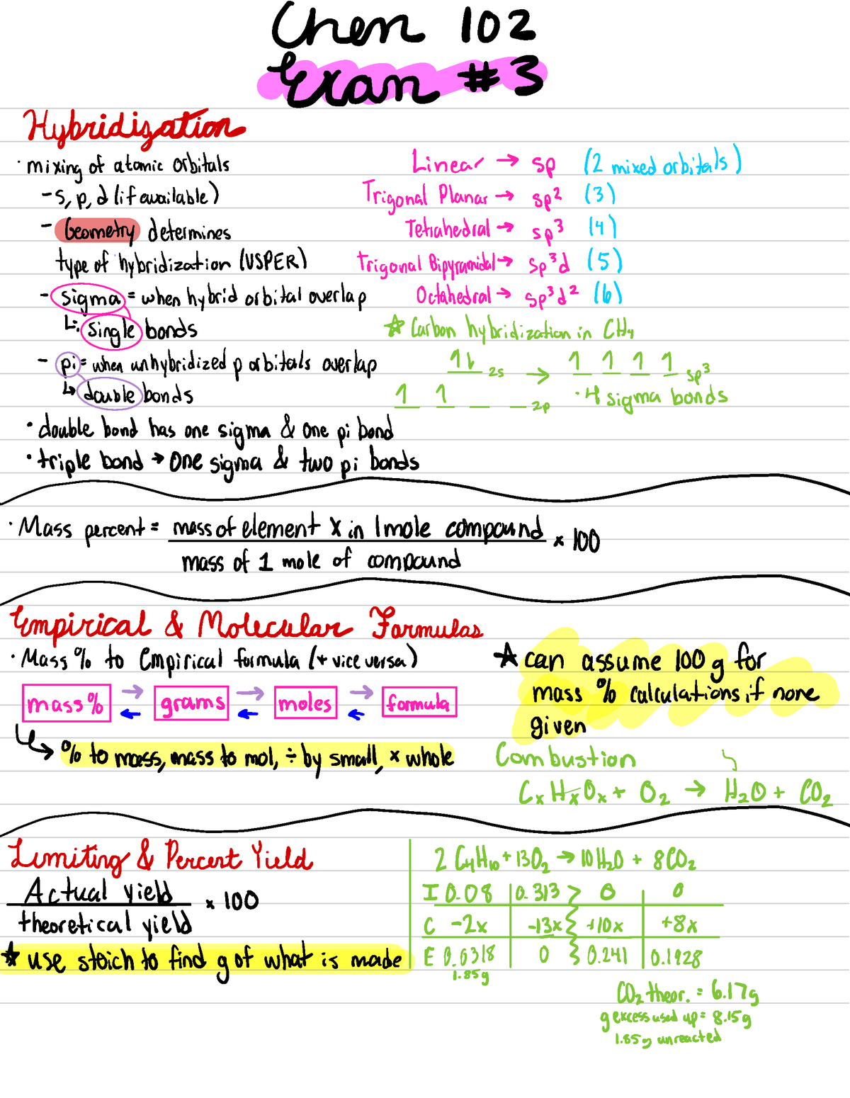 Chem 102 Exam 3 Review Guide - Chen 102 Loan 3 ####### Hybridization ...