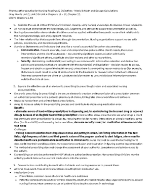 BSc N 2305 Mod 5 - Learning Objectives - Pharmacotherapeutics for ...