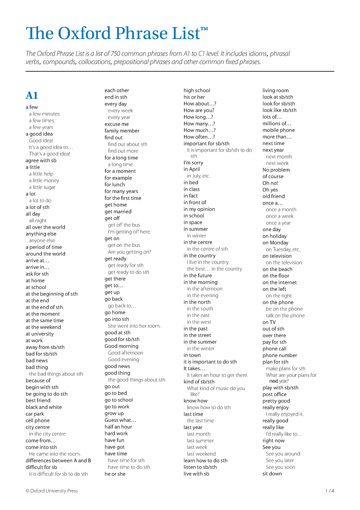 Oxford Phrase List - Tiếng Anh - © Oxford University Press 1 / 4 E ...