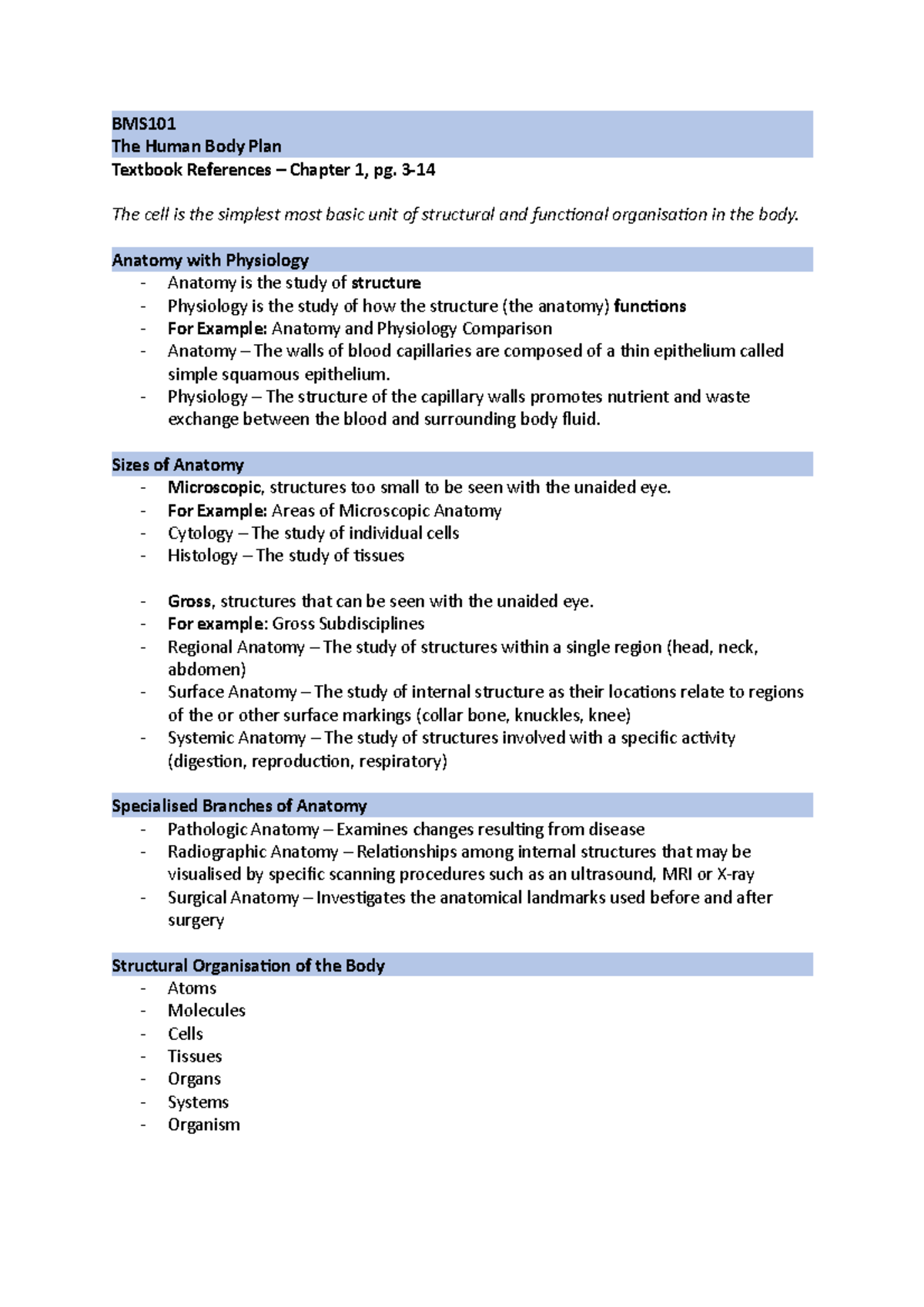 BMS101 - The Human Body Plan - BMS The Human Body Plan Textbook ...