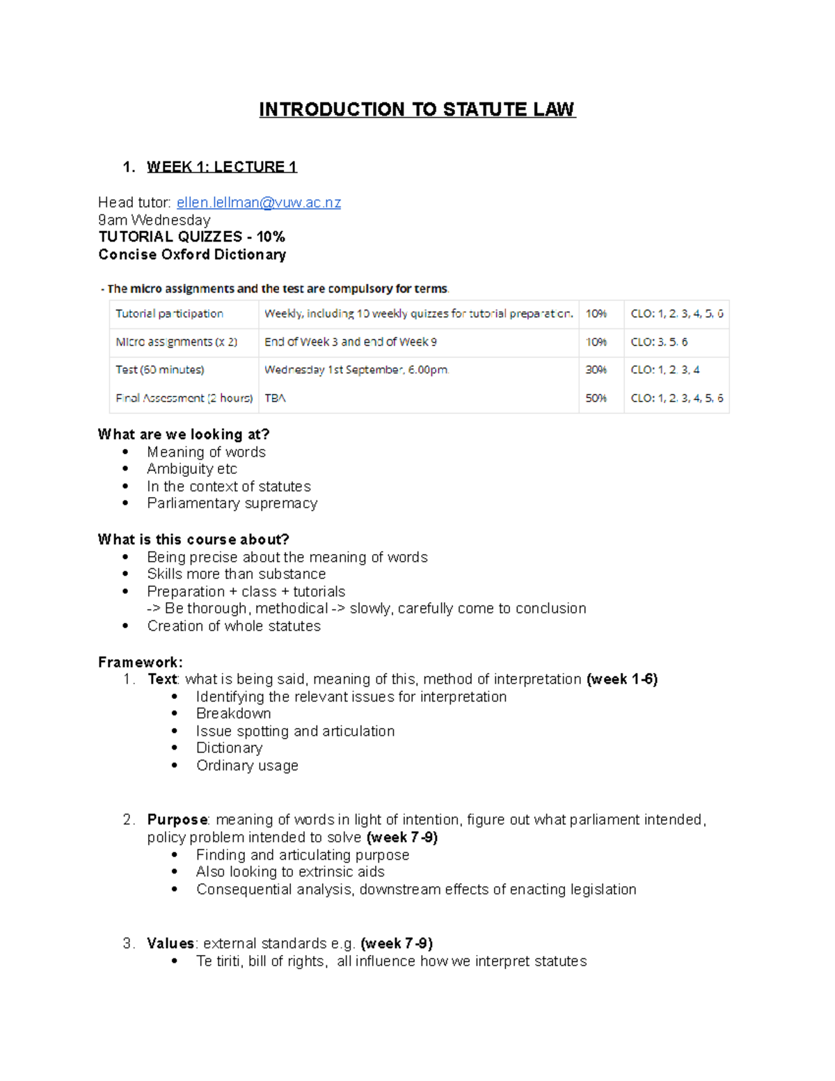 LAWS123 lecture notes week 16 INTRODUCTION TO STATUTE LAW 1. WEEK 1