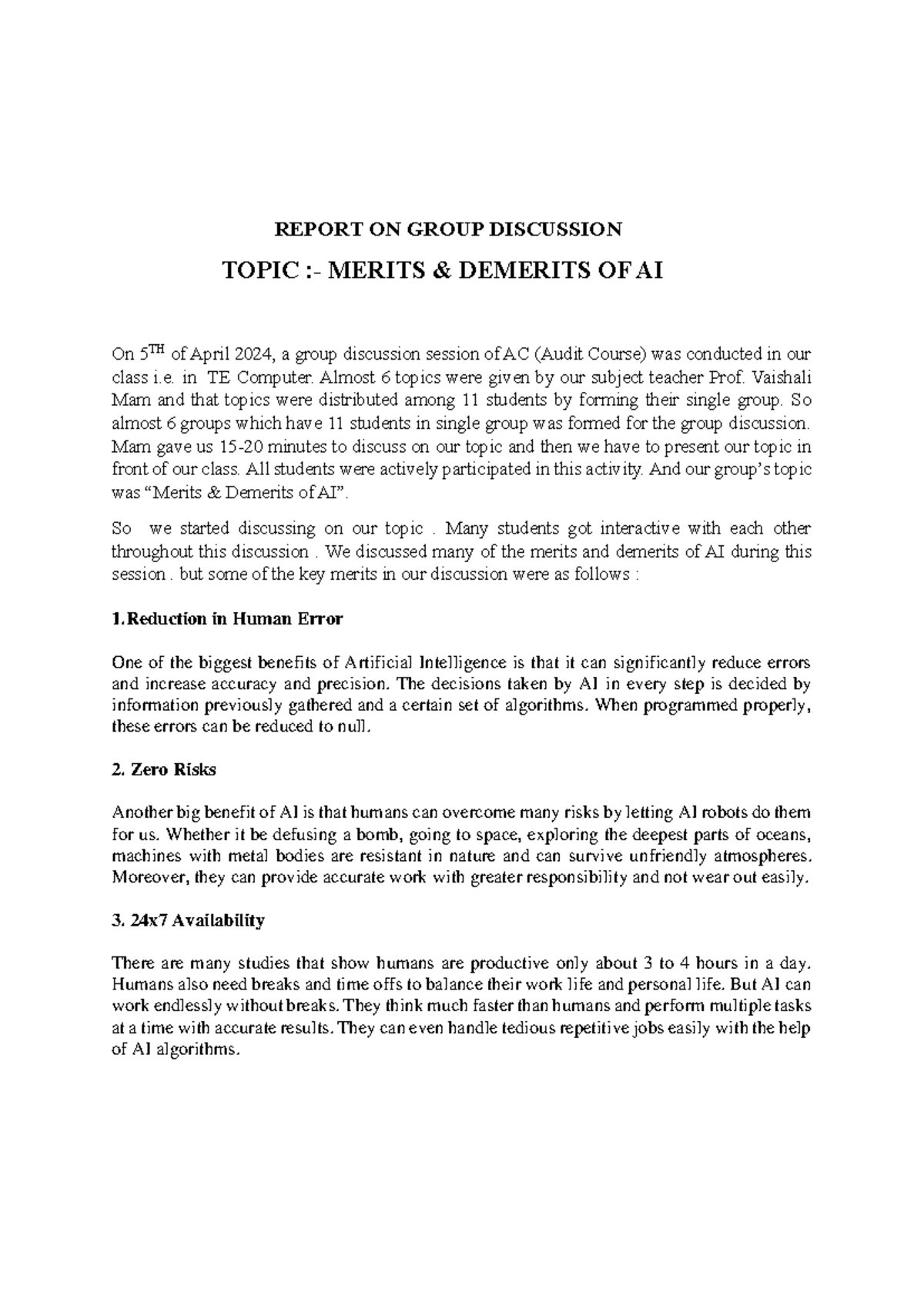 AC Grp discussion - REPORT ON GROUP DISCUSSION TOPIC :- MERITS ...