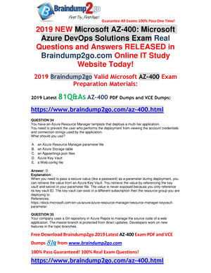 Jn0-111 - good - Free Download Braindump2go 2019 Latest AZ-400 Exam PDF and  VCE Dumps 81 q from - Sns-Brigh10