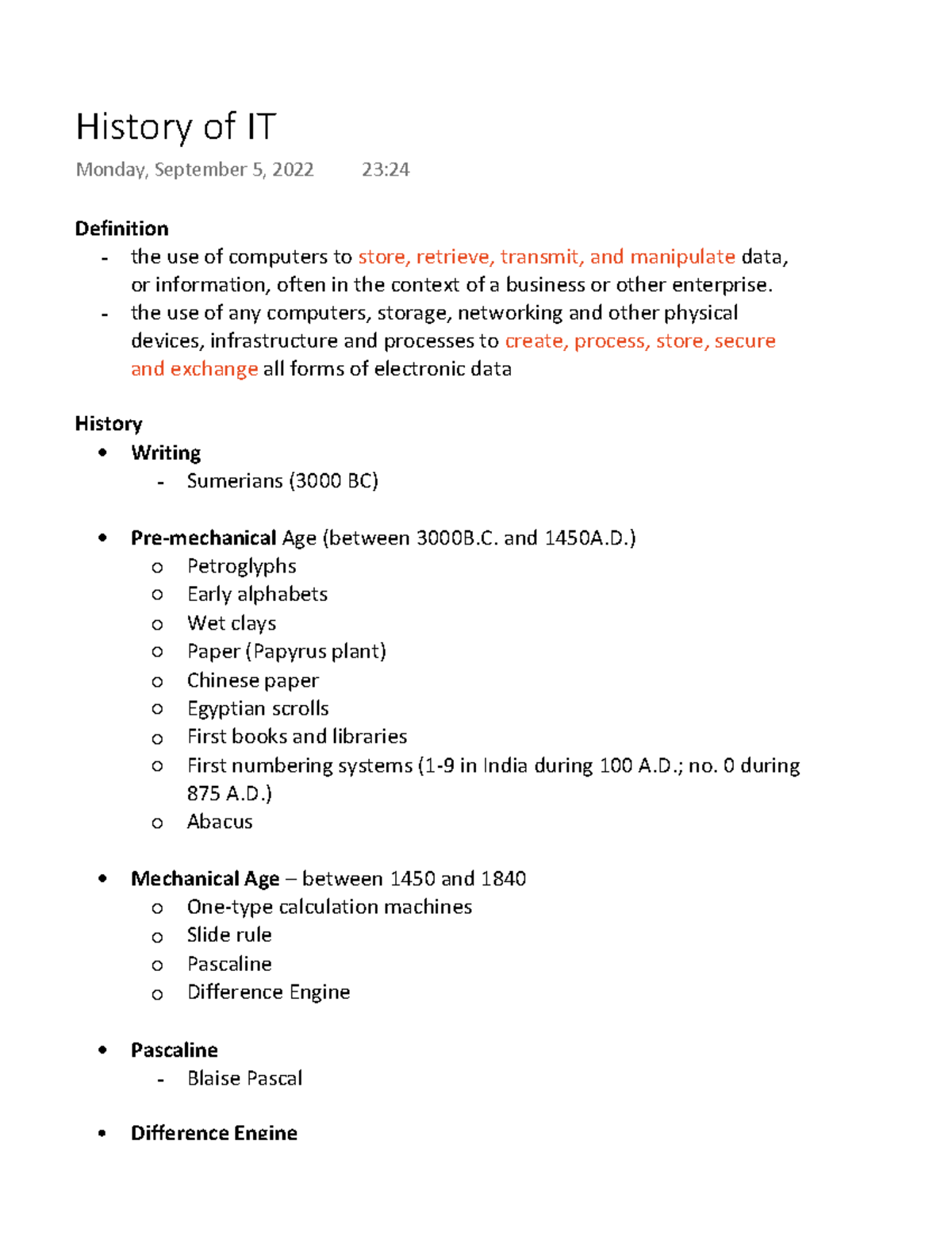 History of IT Definition the use of computers to store, retrieve