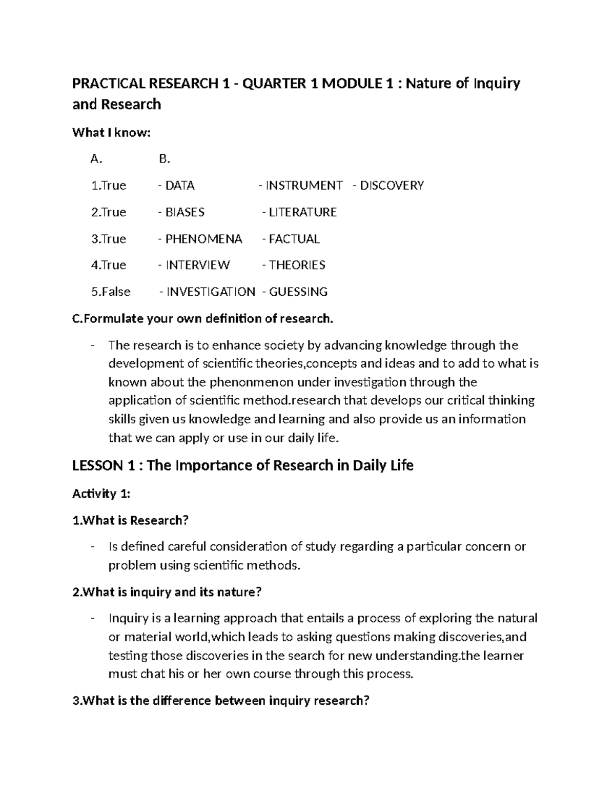 questions about practical research 1