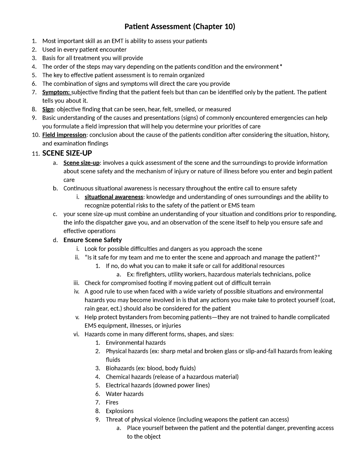 Ch. 10 (Patient Assessment) Notes - Patient Assessment (Chapter 10 ...