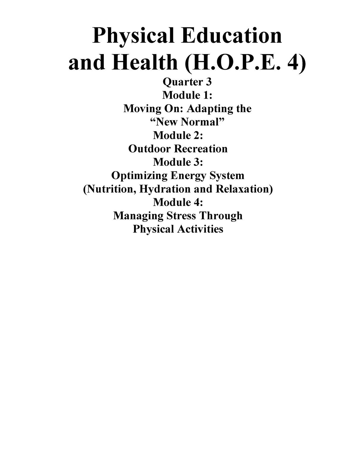 12 Hope 4 Module 3rd Quarter Physical Education And Health Hop 4 Quarter 3 Module 1 2982