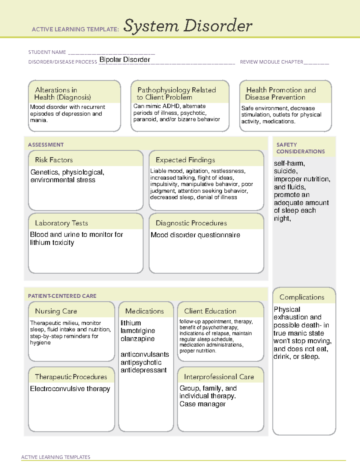 System disorder restricted Bipolar Disorder - ACTIVE LEARNING TEMPLATES ...