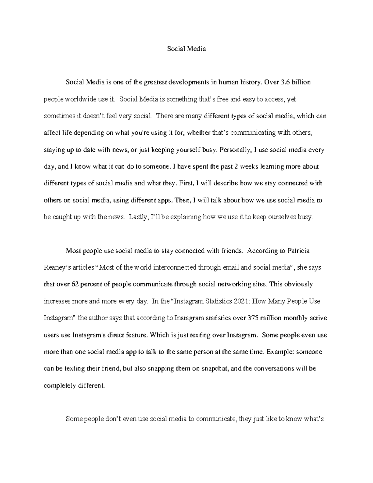 essay speech about social media