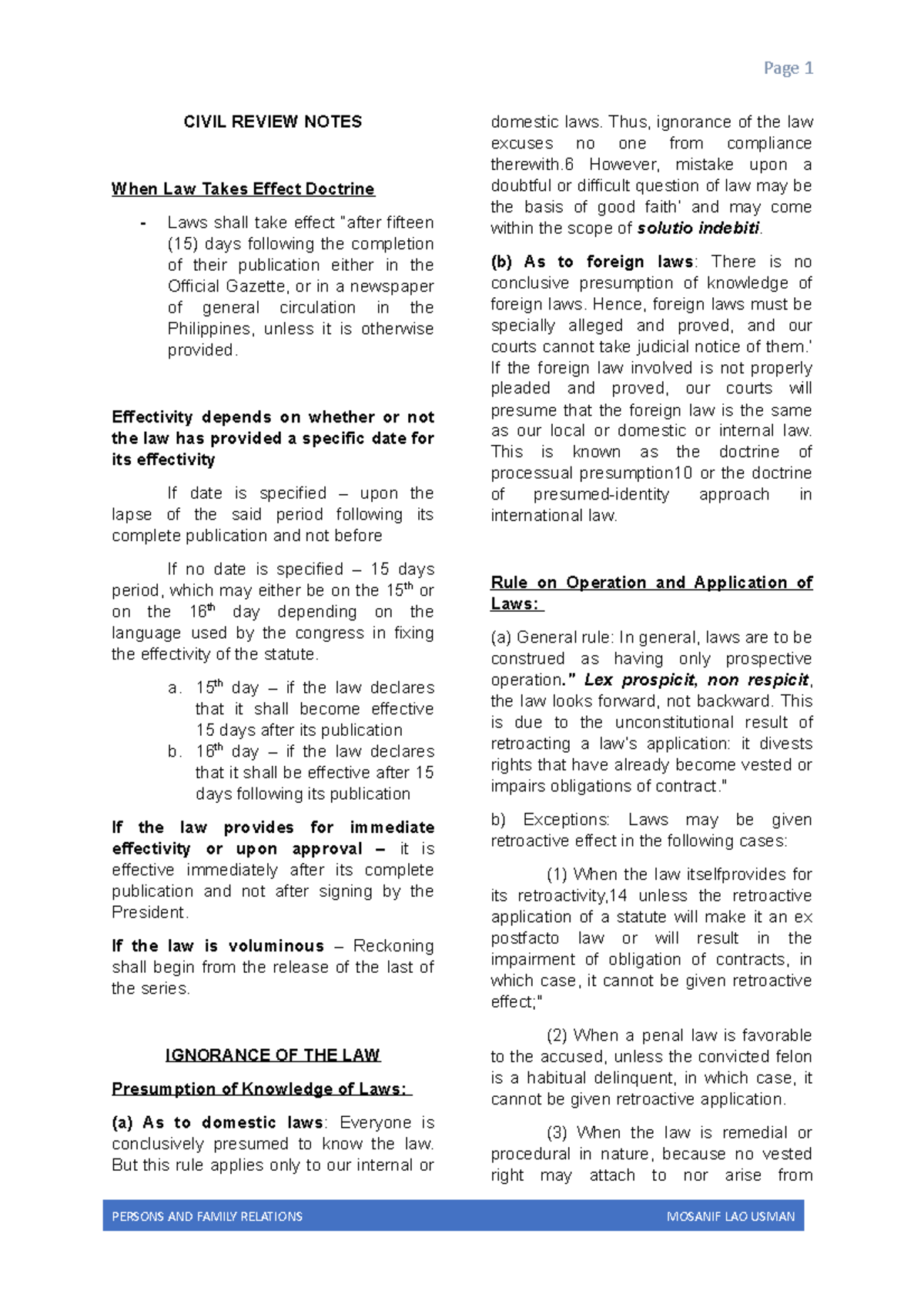 Civil- Review- Notes - CIVIL REVIEW NOTES When Law Takes Effect ...