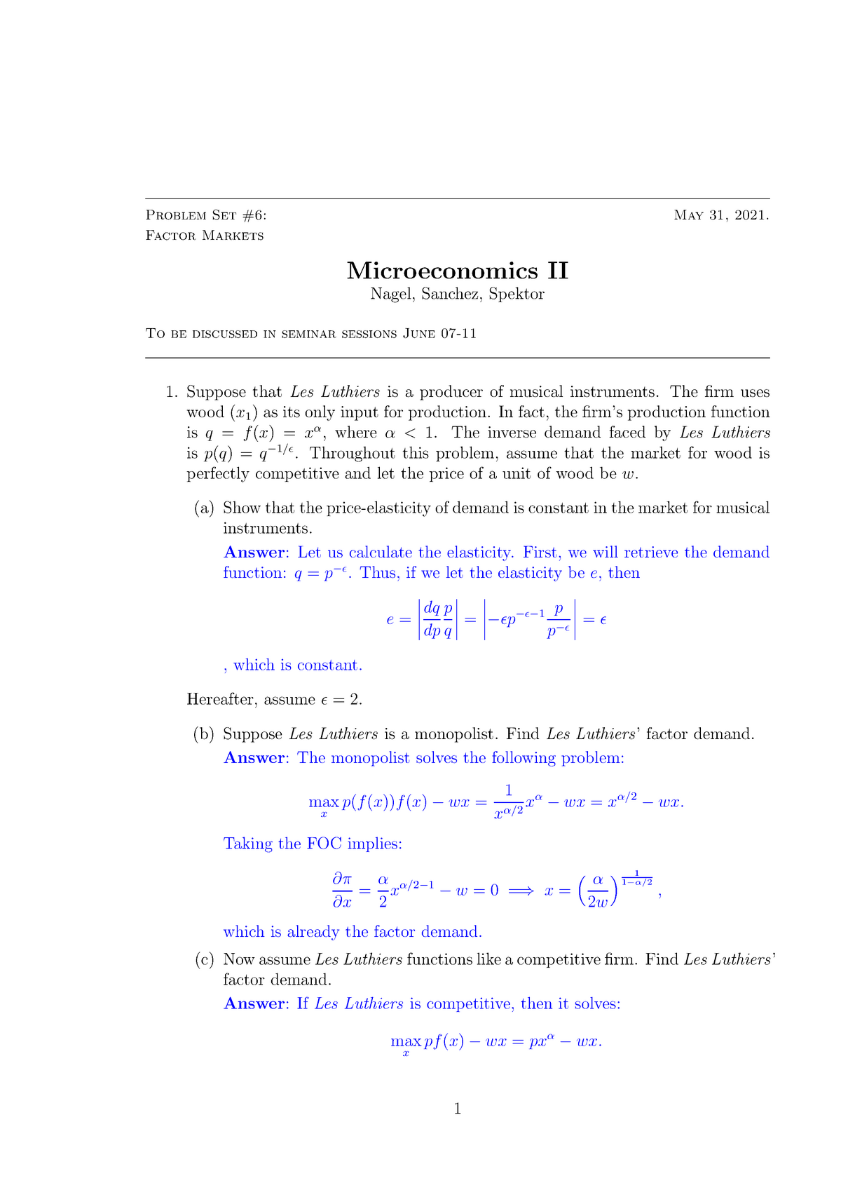 Problem Set 6 (Solutions) - Problem Set #6: May 31, 2021. Factor ...