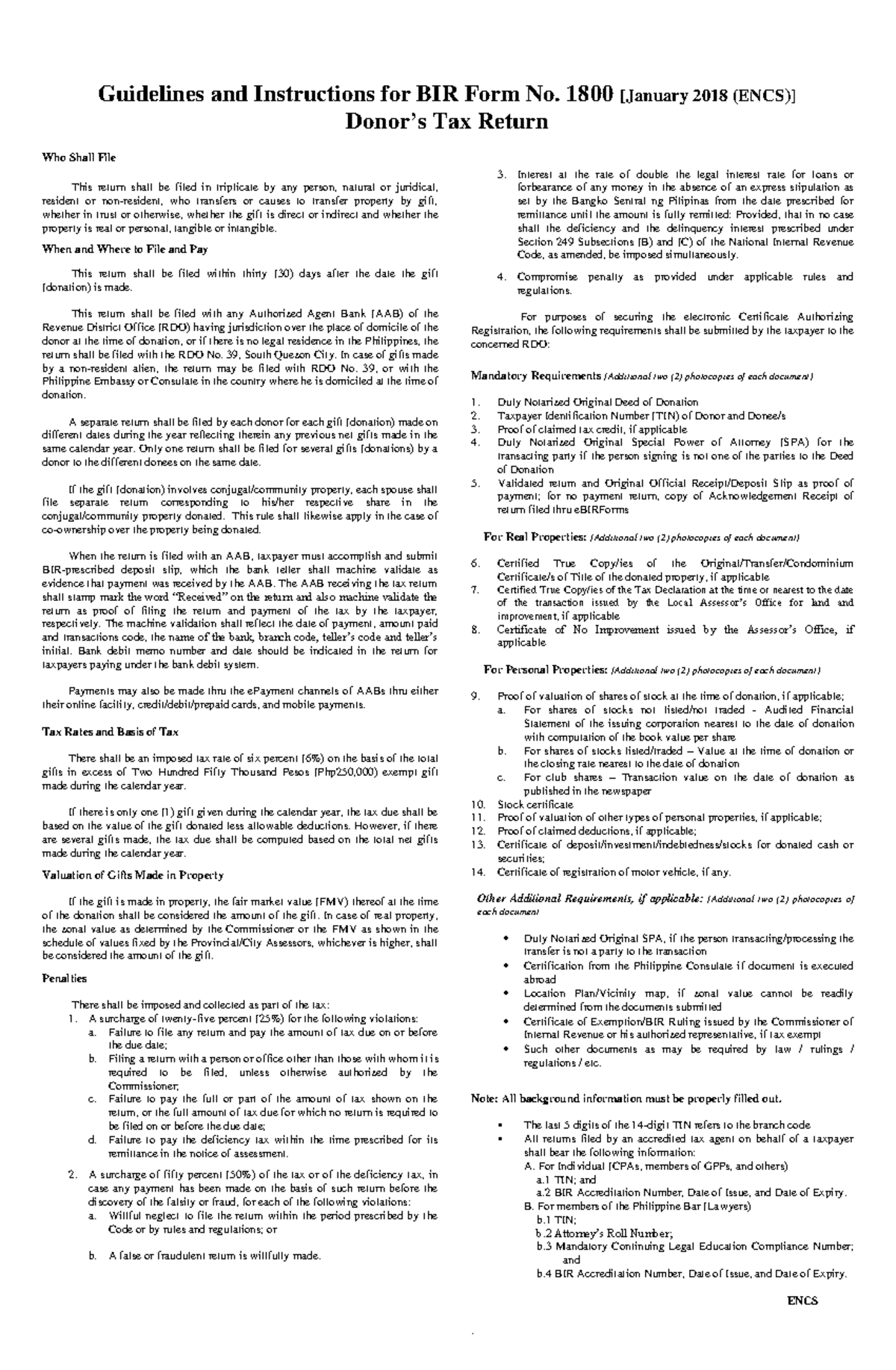 Guidelines and Instructions for BIR Form No. 1800 - 1800 [January 2018 ...