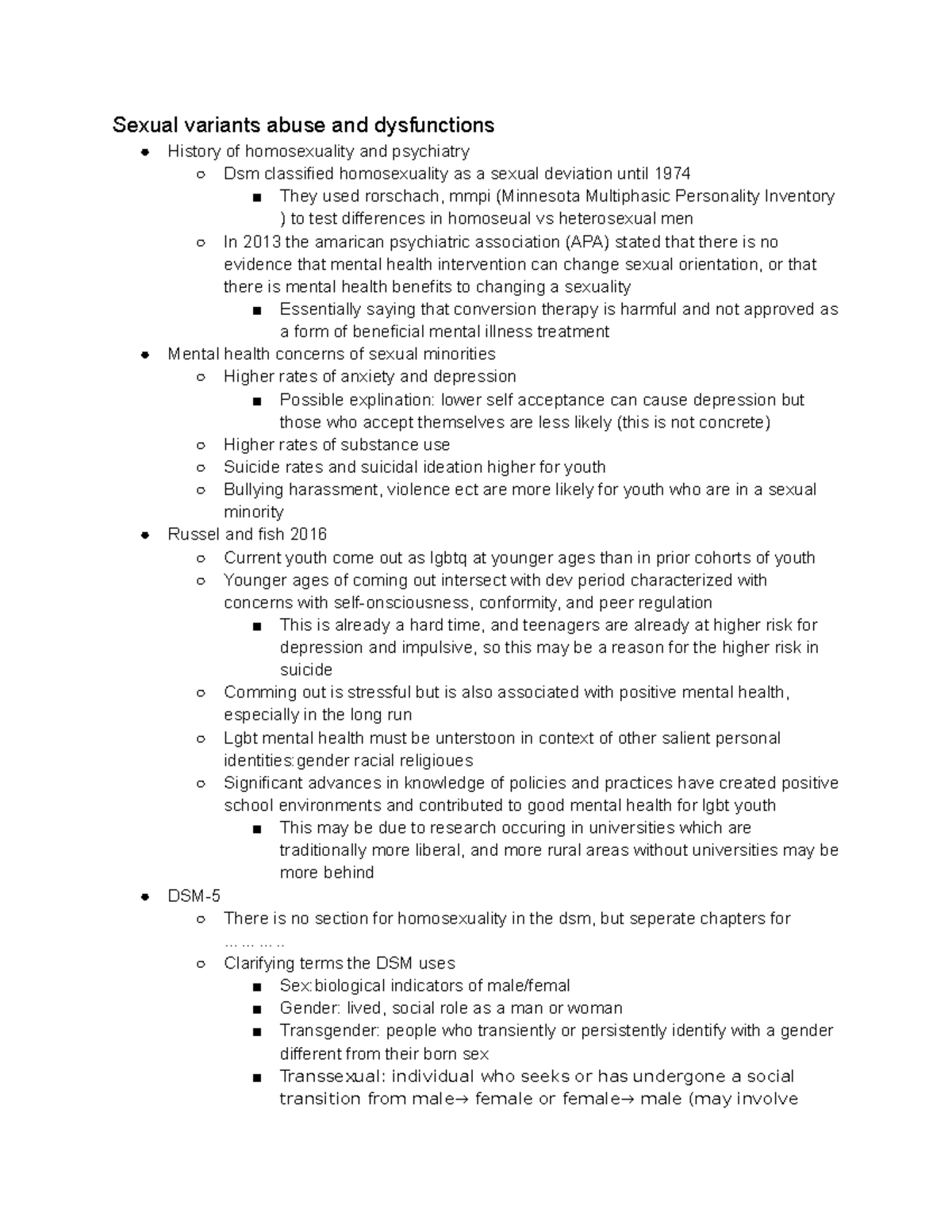 Abnormal final notes - Sexual variants abuse and dysfunctions History ...