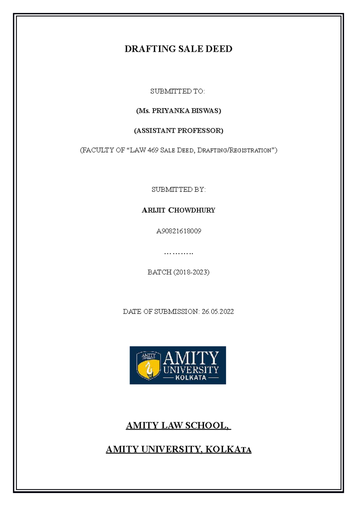 Draft-Sale-Deed Arijit Chowdhury - DRAFTING SALE DEED SUBMITTED TO: (Ms ...