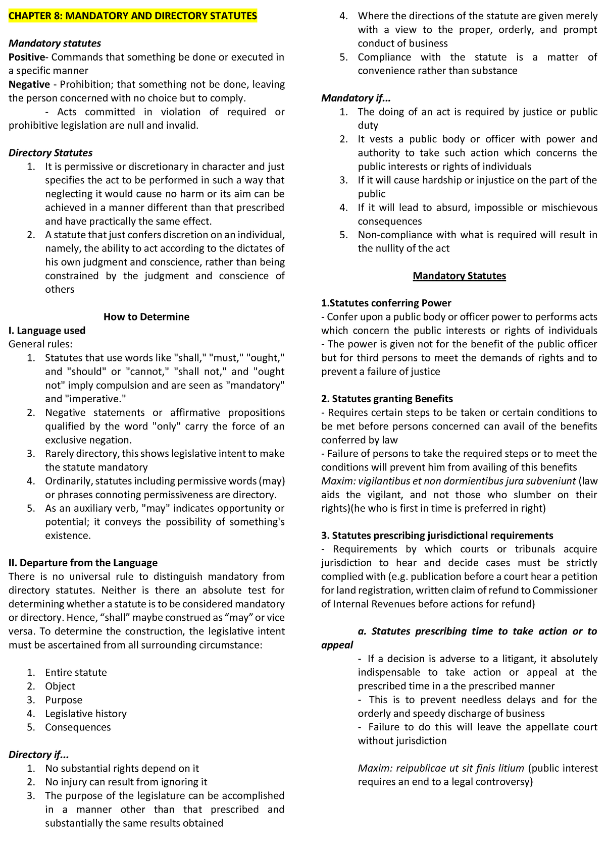 Chapter 8 of Statcon - CHAPTER 8: MANDATORY AND DIRECTORY STATUTES ...