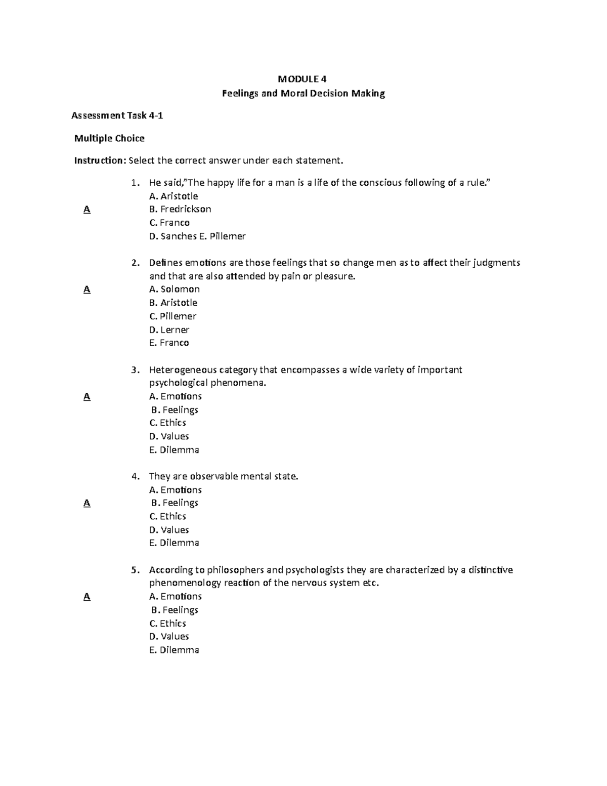 Module-4 - This is for Ethics subject - MODULE 4 Feelings and Moral ...