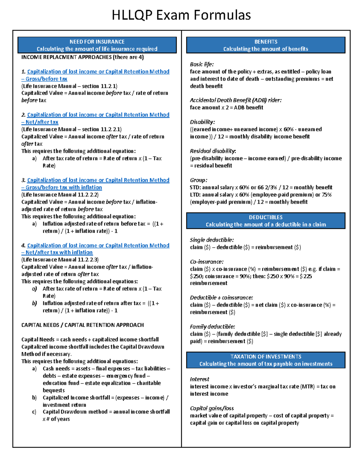 Hllqp Exam Prep Formula - HLLQP Exam Formulas NEED FOR INSURANCE ...