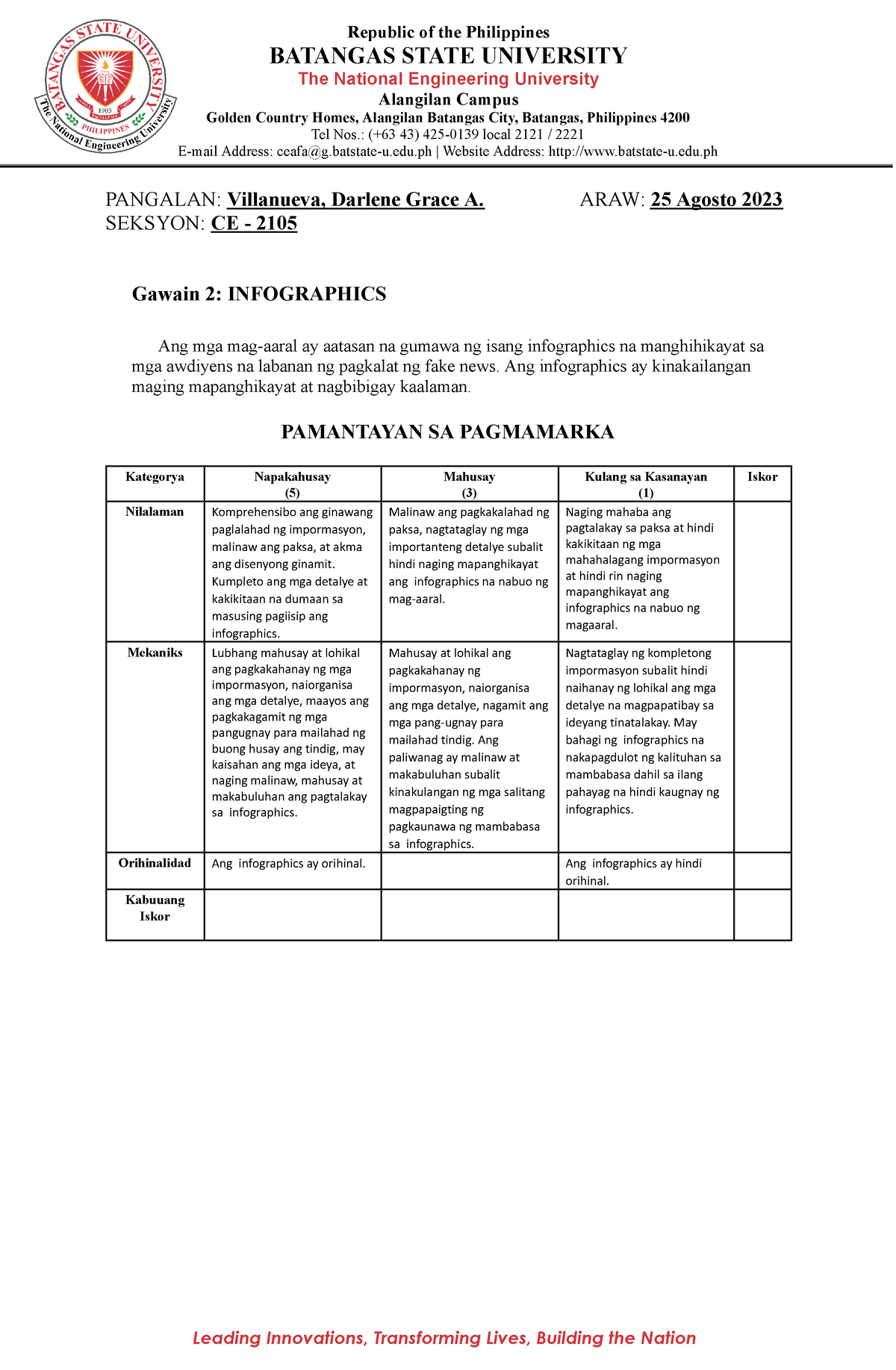 Gawain 2 Infographics - Republic Of The Philippines BATANGAS STATE ...