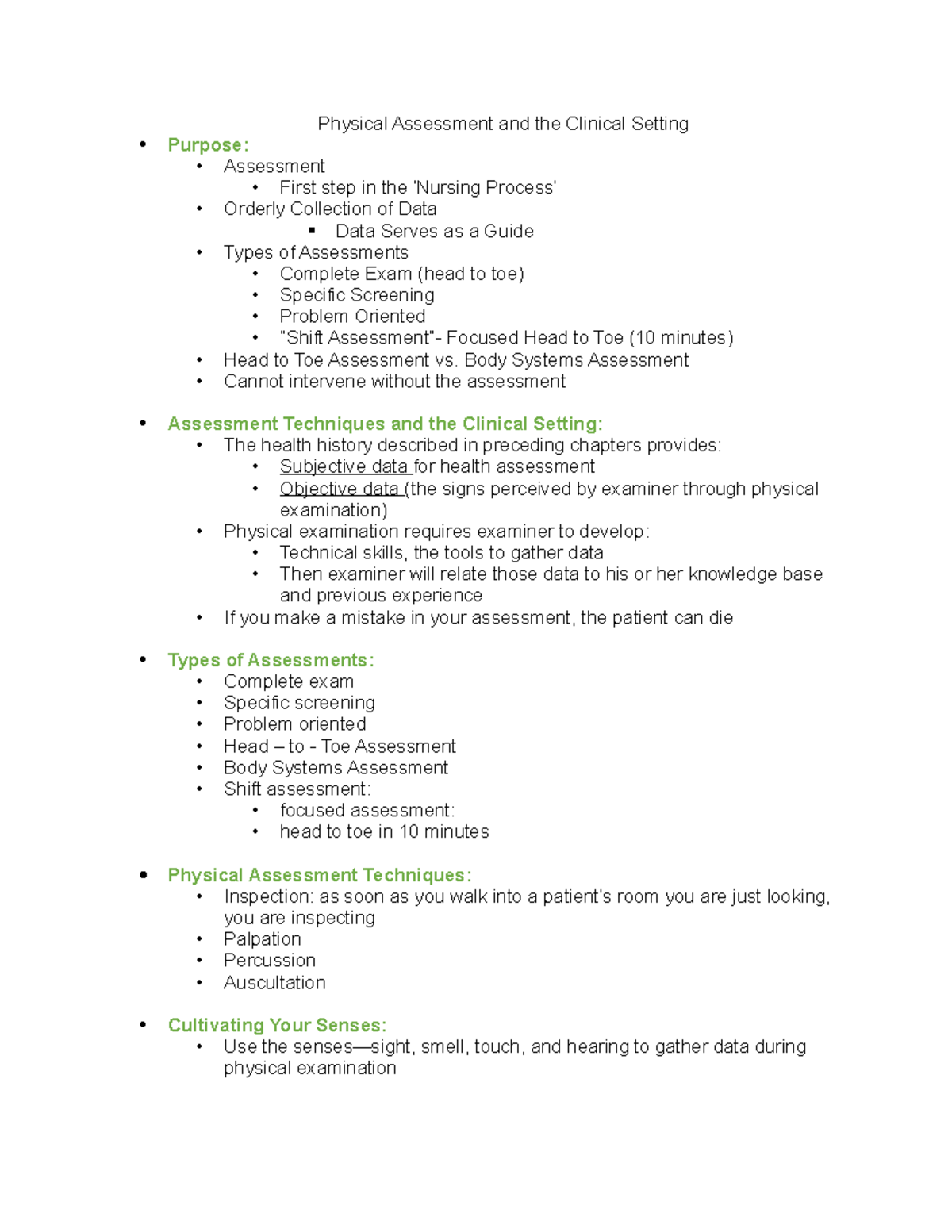 Physical Assessment And The Clinical Setting Studocu