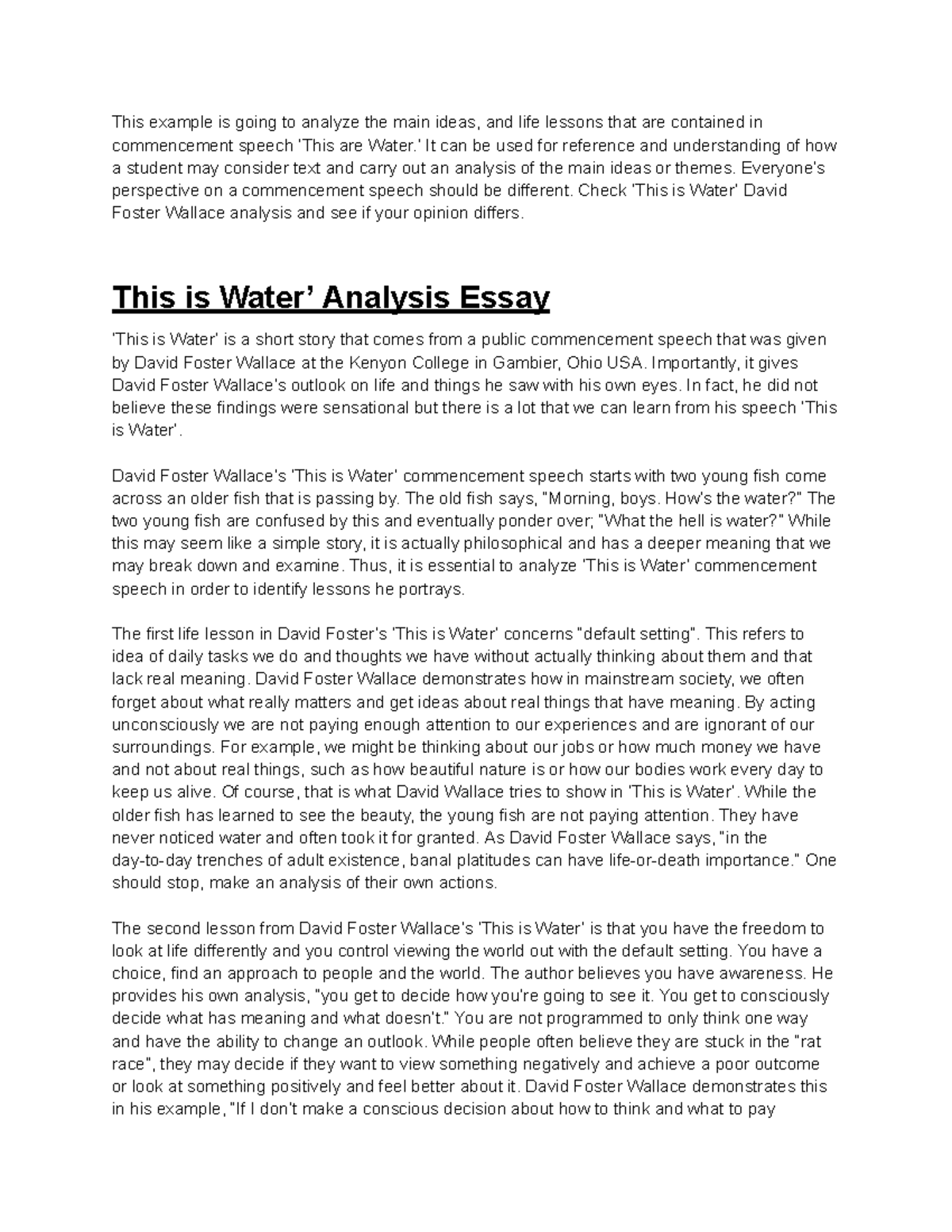 david foster wallace's essay this is water