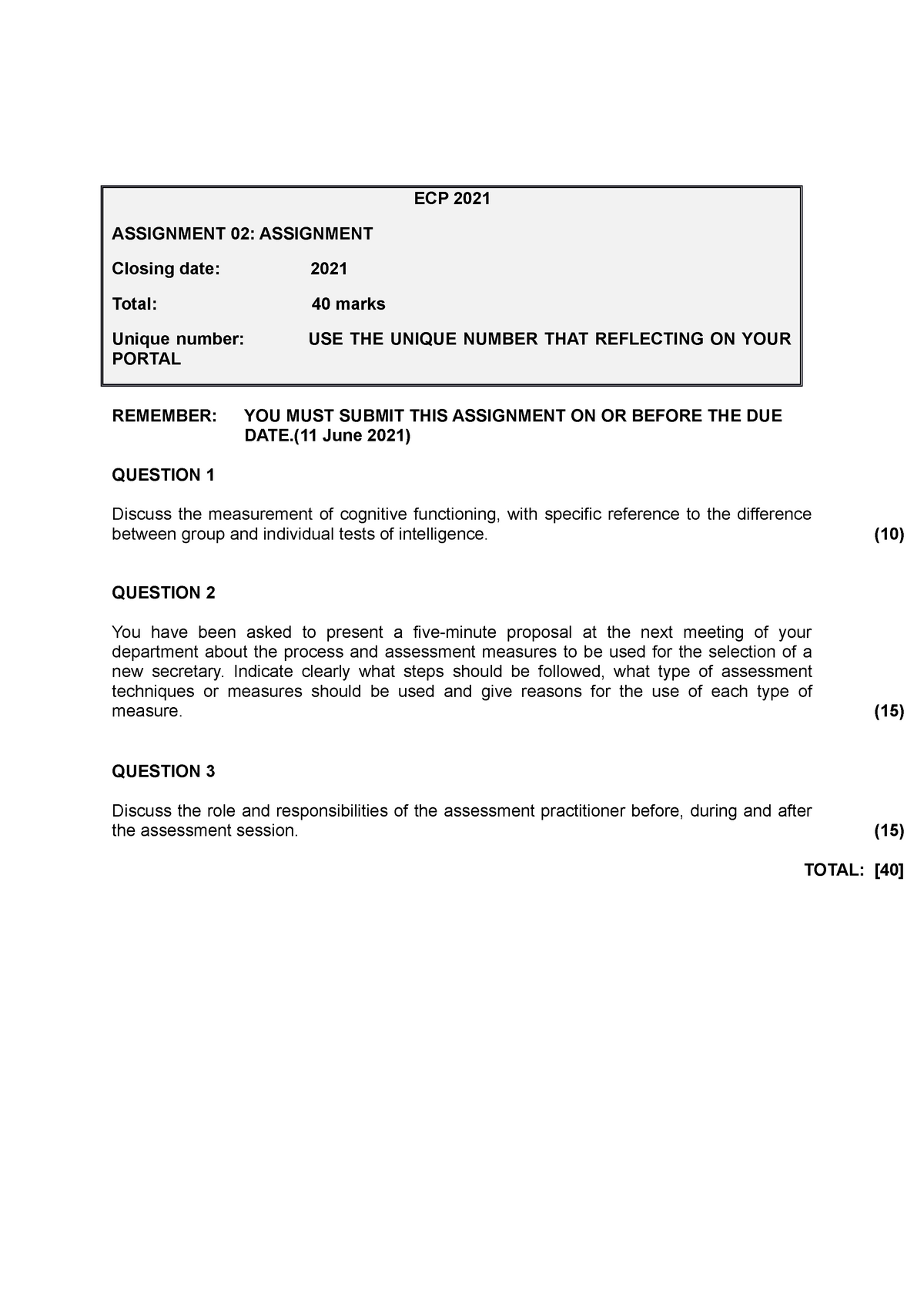 ECP 2021 Assignment 02 different - ECP 2021 ASSIGNMENT 02: ASSIGNMENT ...