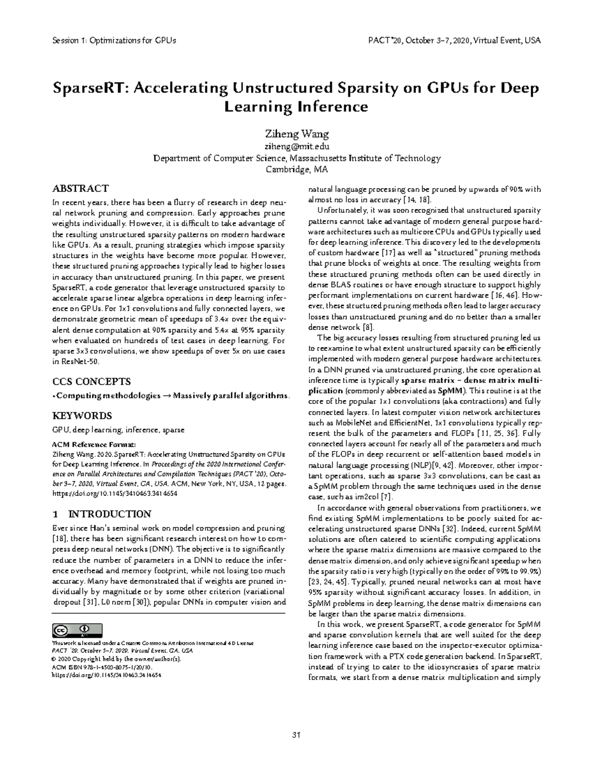 Sparse RT Accelerating Unstructured Sparsity on GPUs for Deep Learning ...