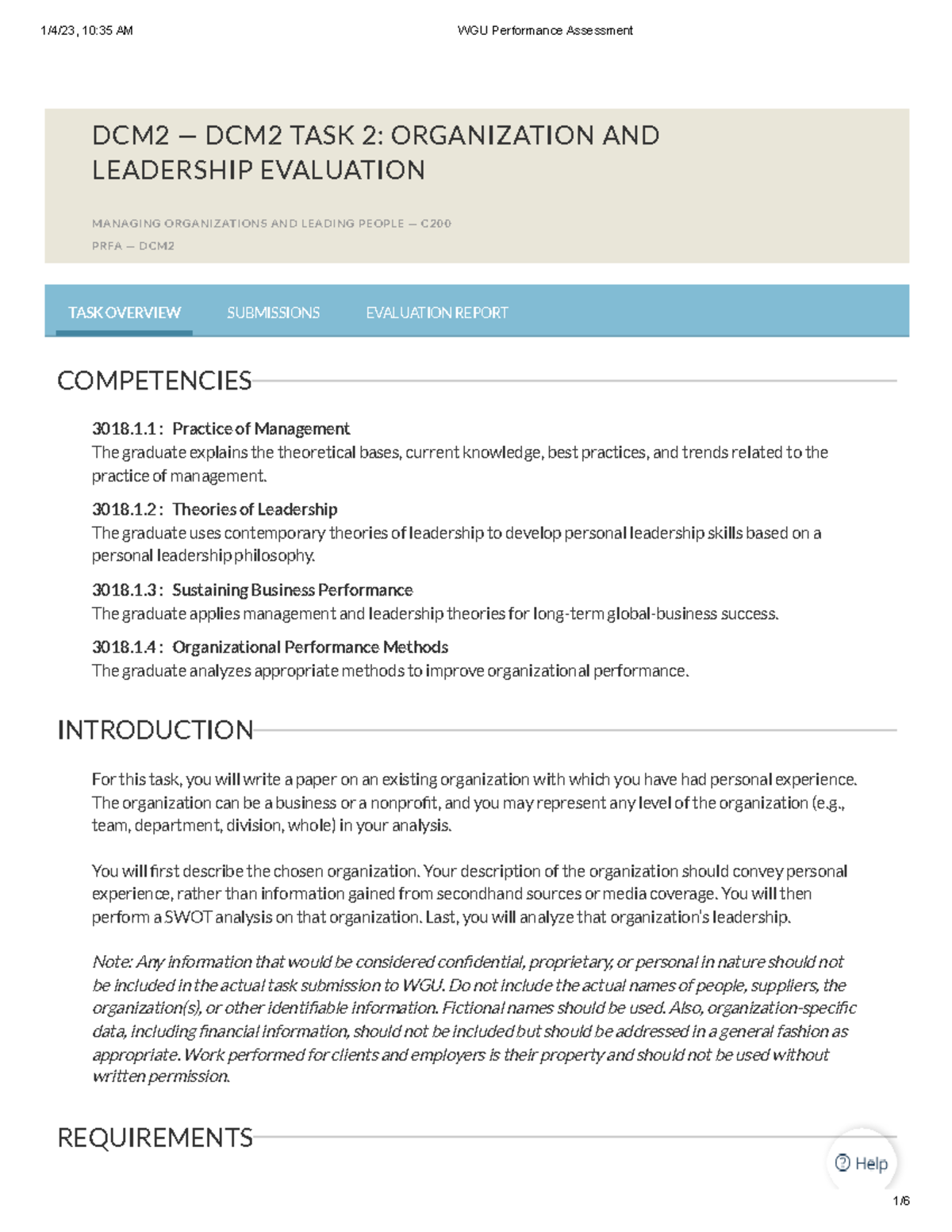 C200 Task 2 Requirements Edited - DCM2 — DCM2 TASK 2: ORGANIZATION AND ...