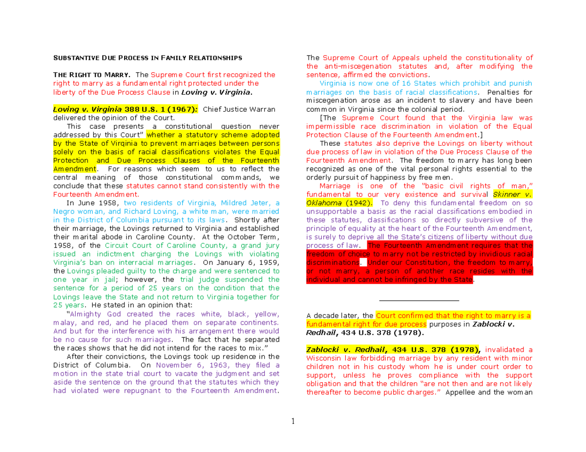 Handout (2018 ) Substantive Due Process and Family - SUBSTANTIVE DUE  PROCESS IN FAMILY RELATIONSHIPS - Studocu