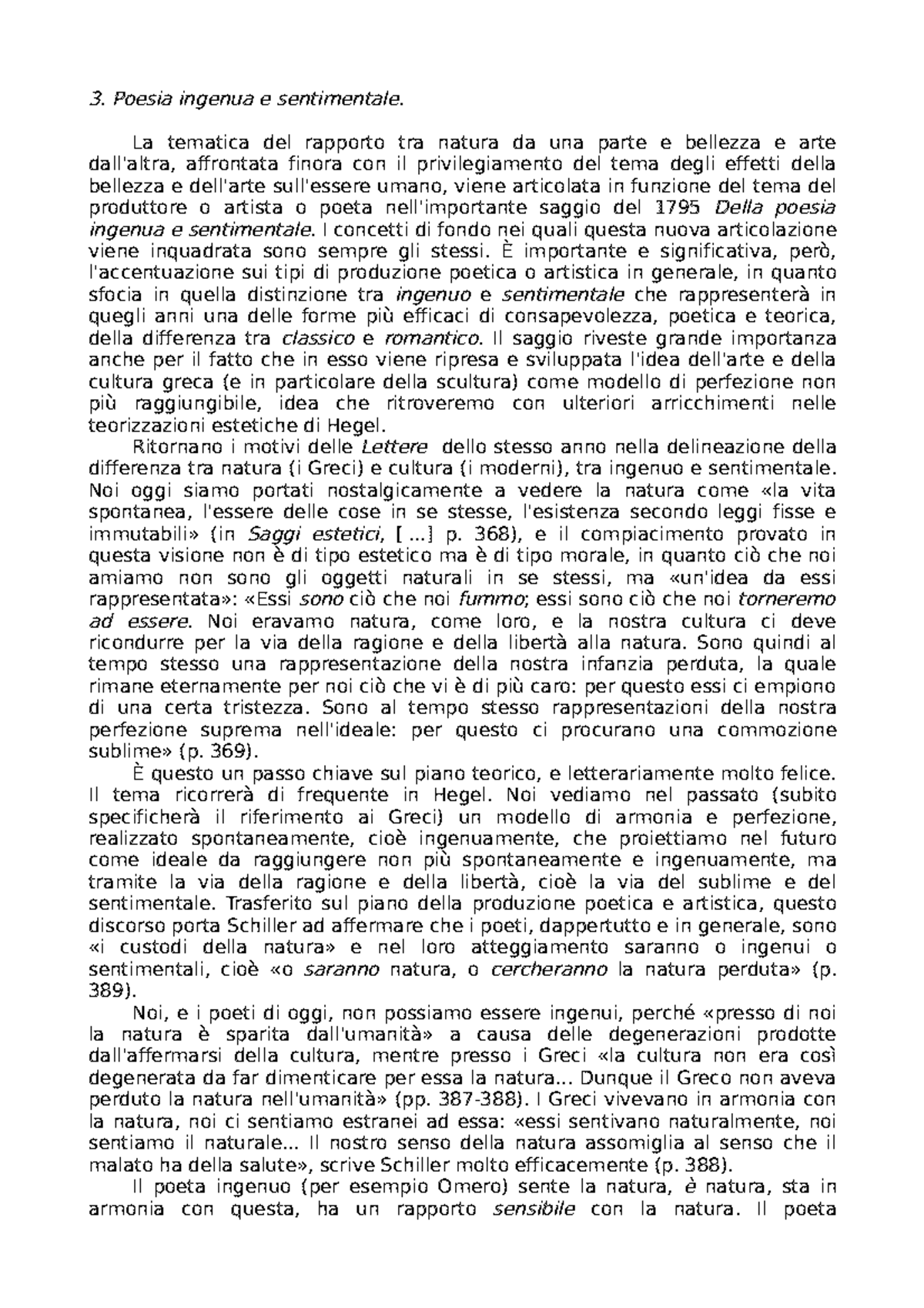 Poesia ingenua e sentimentale 3. Poesia ingenua e sentimentale. La tematica del rapporto tra Poesia ingenua e sentimentale 3. Poesia ingenua e sentimentale. La tematica del rapporto tra