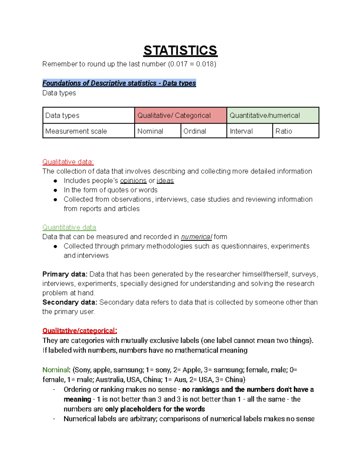 Exam stats study notes - STATISTICS Remember to round up the last ...